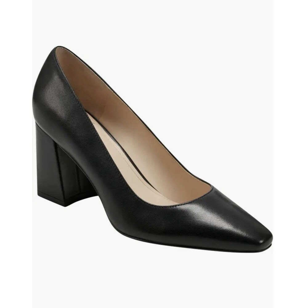 NWOB Marc Fisher LTD Varla Block Heels Pumps Women Shoes Black Leather Women 7B